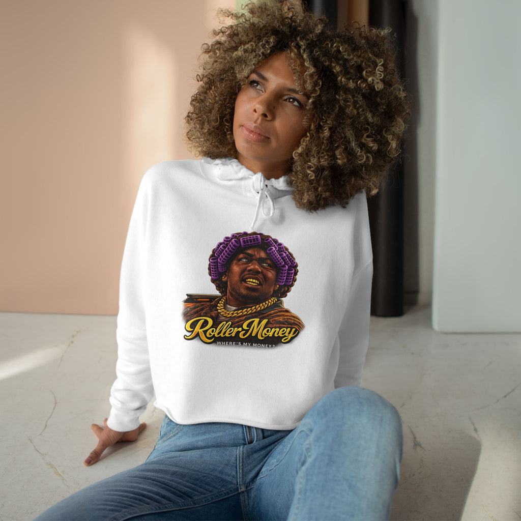 Crop Hoodie — "Roller Money" Graphic Crop Hoodie with "Stand On Business" Back Print